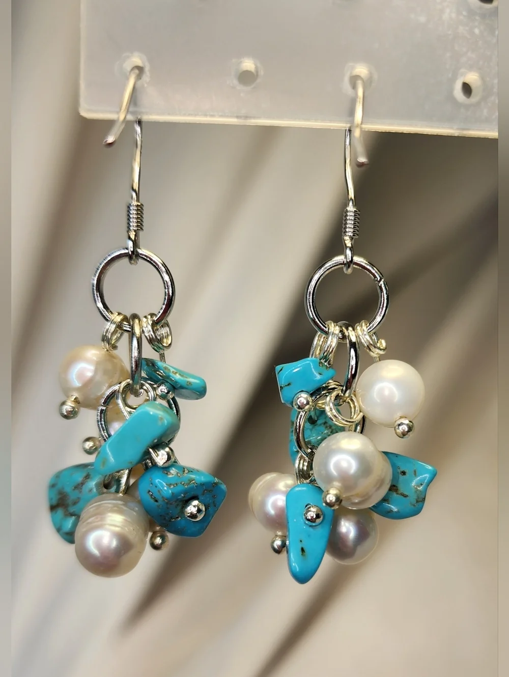 Turquoise Chip & Pearl Cluster Bracelet and Earrings Set - Women Jewelry